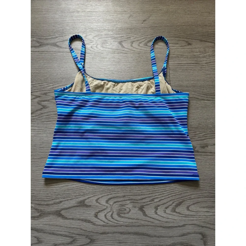 Vintage Catalina Womens Blue Purple Striped Tankini Swim Top Shelf Bra Medium